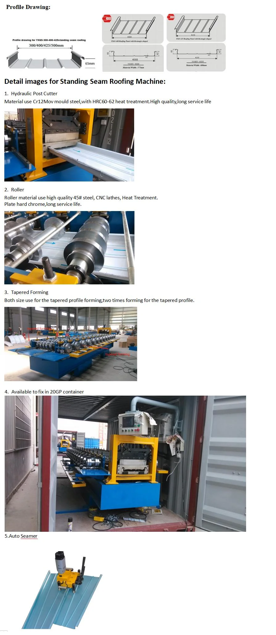 Standing Seam Metal Roll Roofing Forming Steel Tile Making Machine